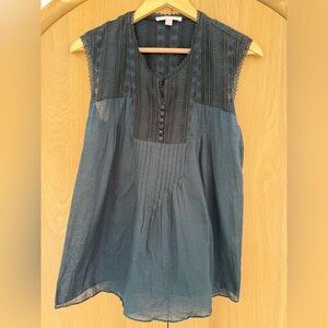 Rebecca Taylor Black Embroidered Pin Tuck Top Size 8